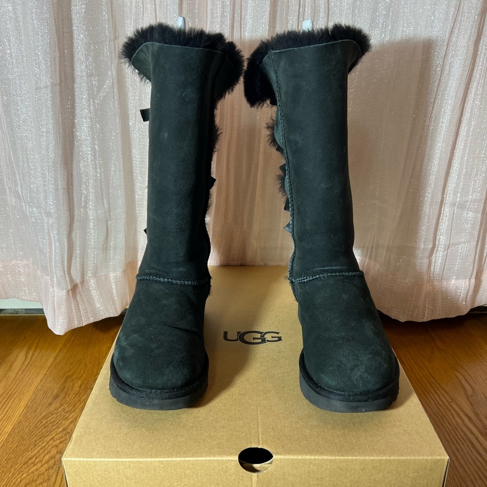 UGG Black Suede Boots with Fur Lining
